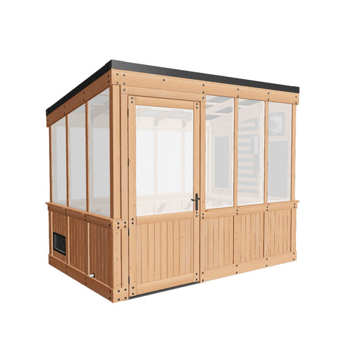 3D model preview of a 9x6 cedar greenhouse for viewing in your backyard with AR.