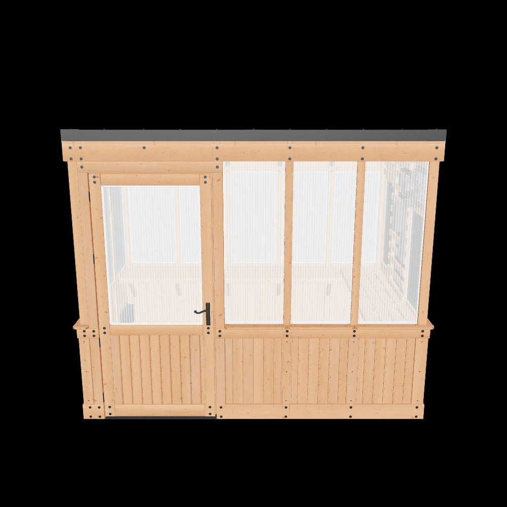 3D model preview of a 9x6 cedar greenhouse for viewing in your backyard with AR.
