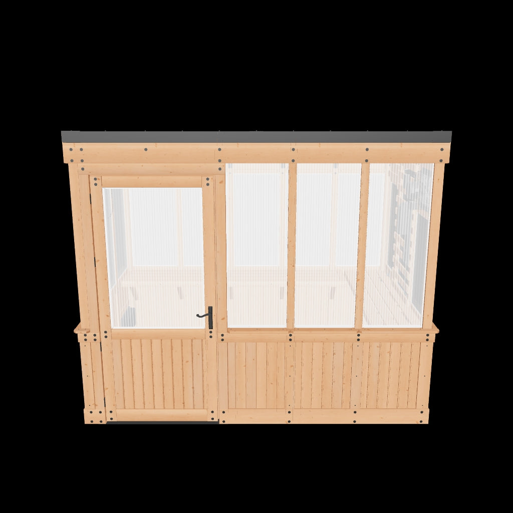 3D model preview of a 9x6 cedar greenhouse for viewing in your backyard with AR.