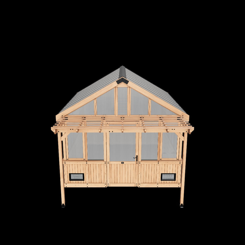 3D model preview of a cedar greenhouse for viewing in your backyard with AR.