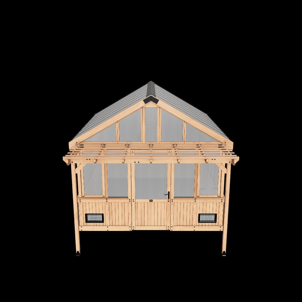 3D model preview of a cedar greenhouse for viewing in your backyard with AR.