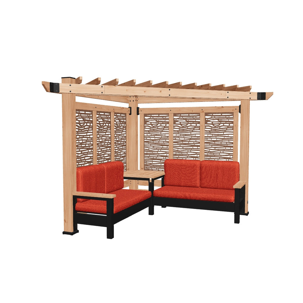 Tuscany Corner Pergola with Conversation Seating - Privacy Panels