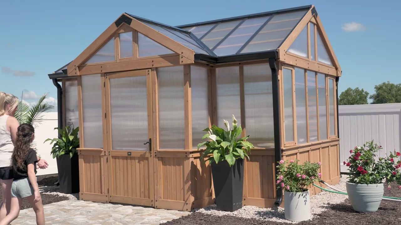 Savannah cedar chalet greenhouse walk through video highlighting the features.