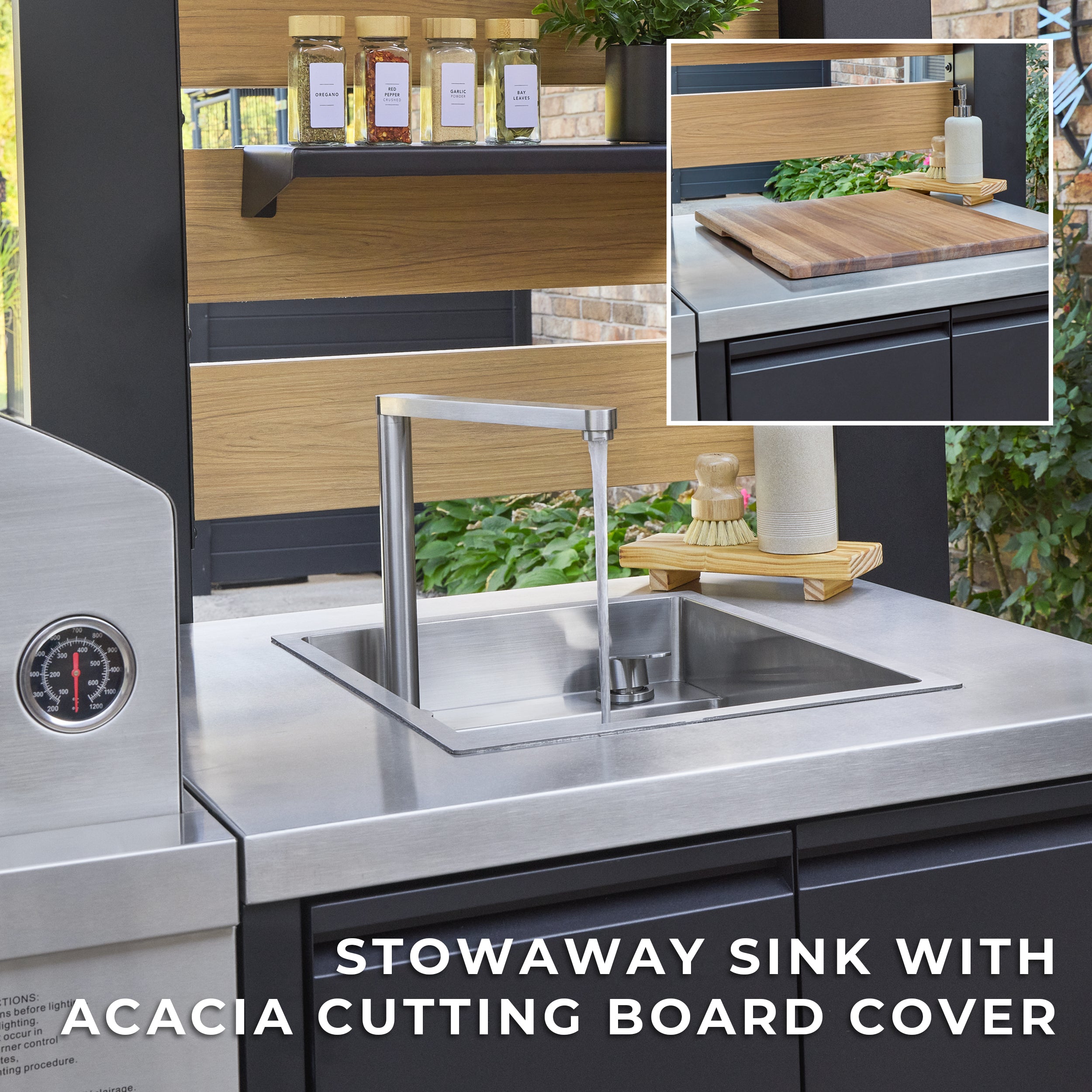 Fusion Flame 2 Outdoor Kitchen with Grill, Pizza Oven, and Refrigerator