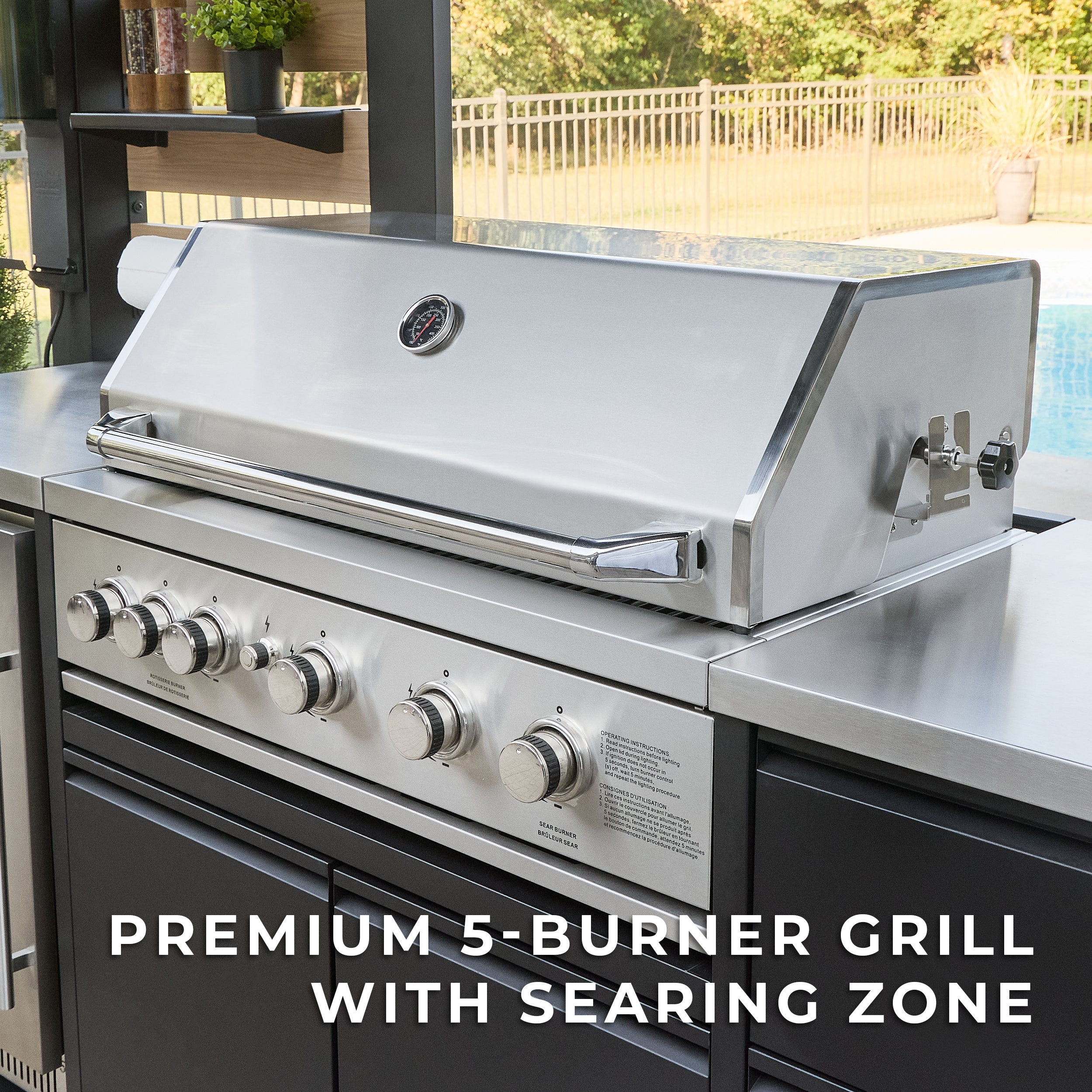 Fusion Flame 2 Outdoor Kitchen with Grill, Pizza Oven, and Refrigerator
