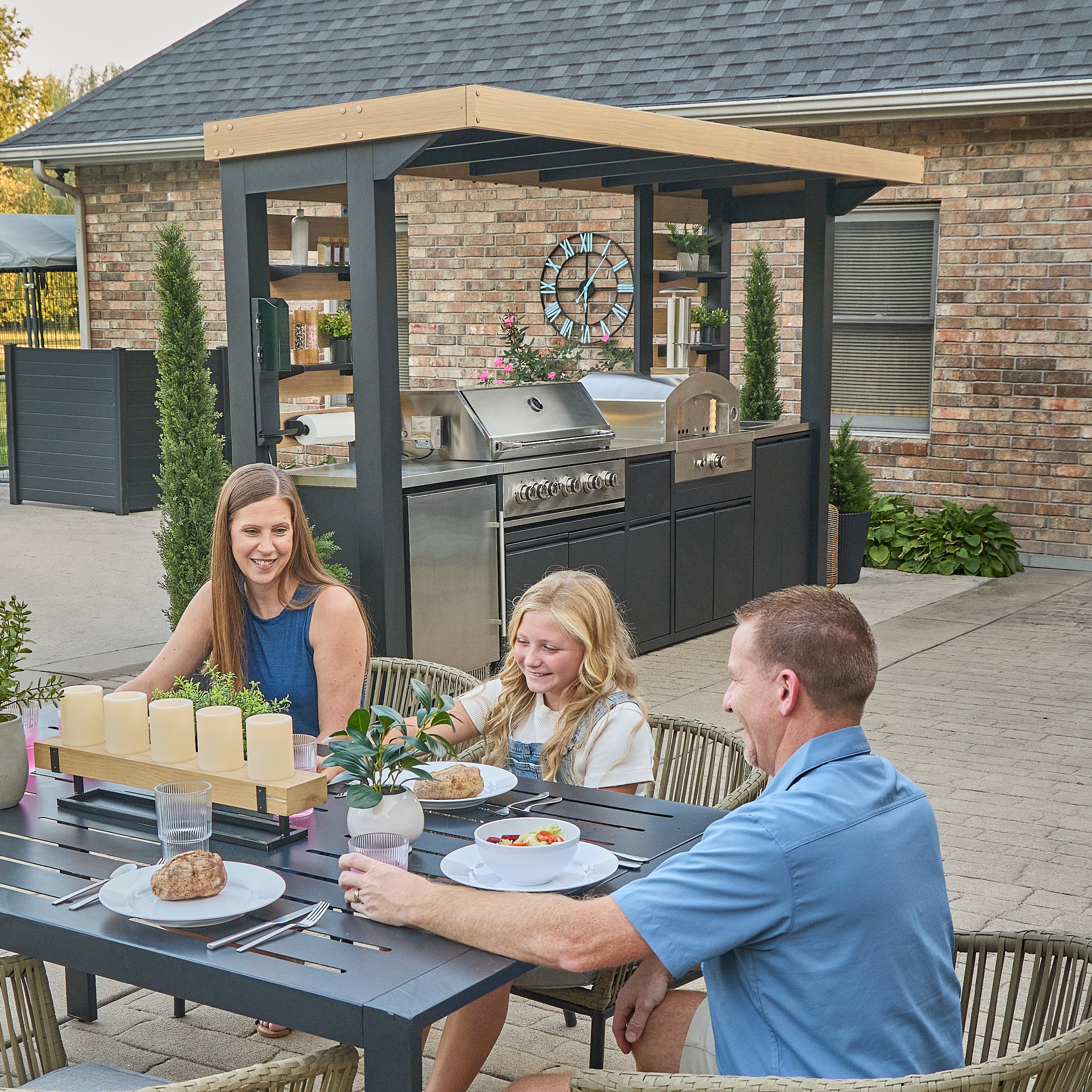Fusion Flame 2 Outdoor Kitchen with Grill, Pizza Oven, and Refrigerator