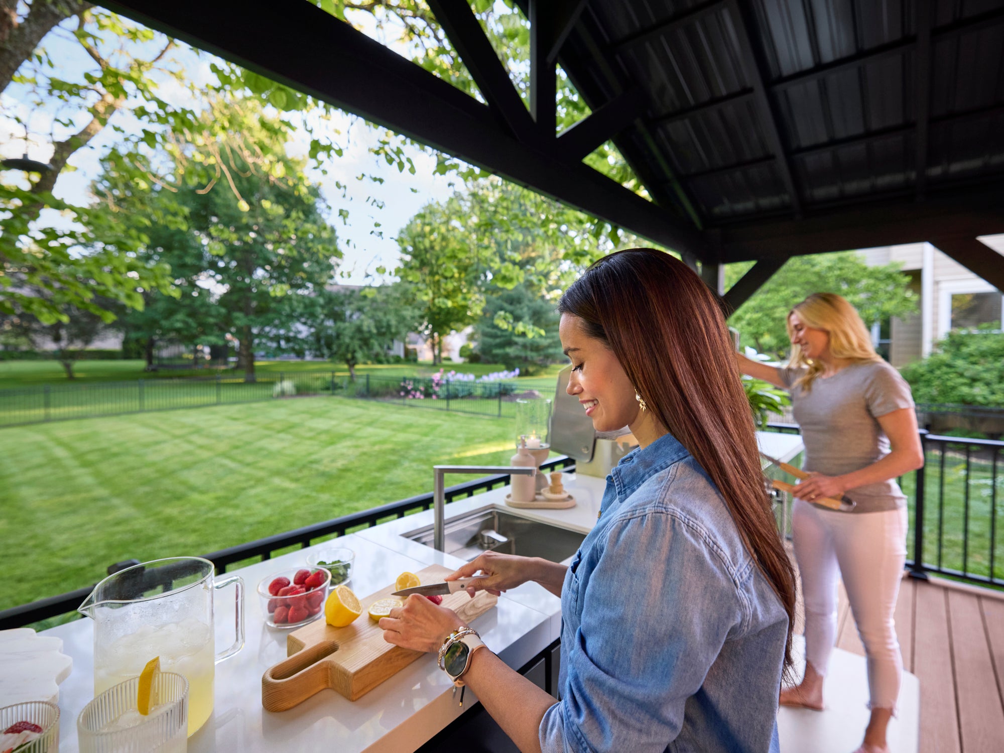 Lancaster | Linear Outdoor Kitchen with Built-In Grill & Peak Roof