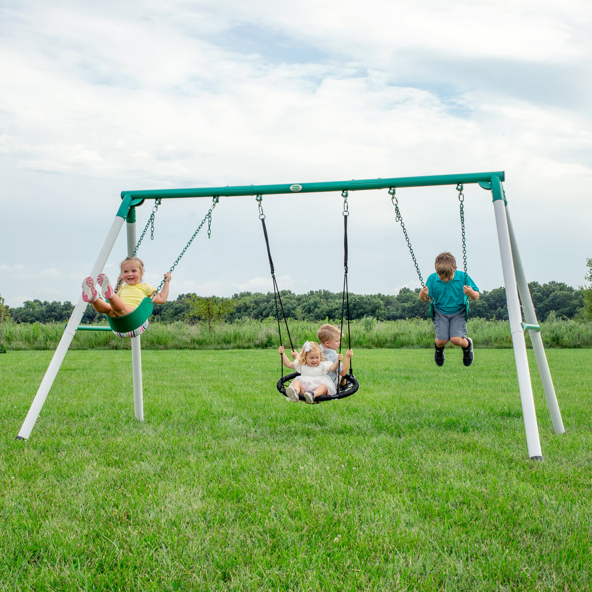 Little Brutus Metal Swing Set for Kids Backyard Discovery