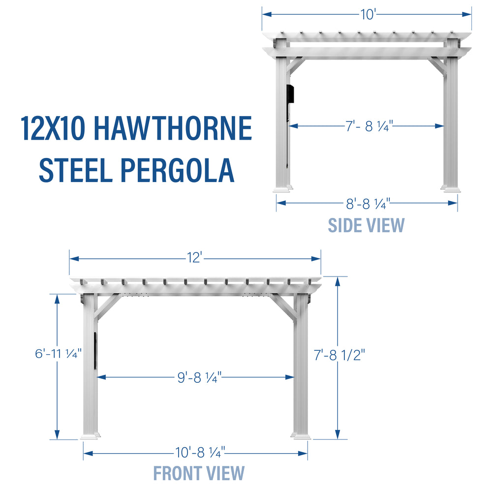 12x10 Hawthorne Traditional Steel Pergola With Sail Shade Soft Canopy Diagram