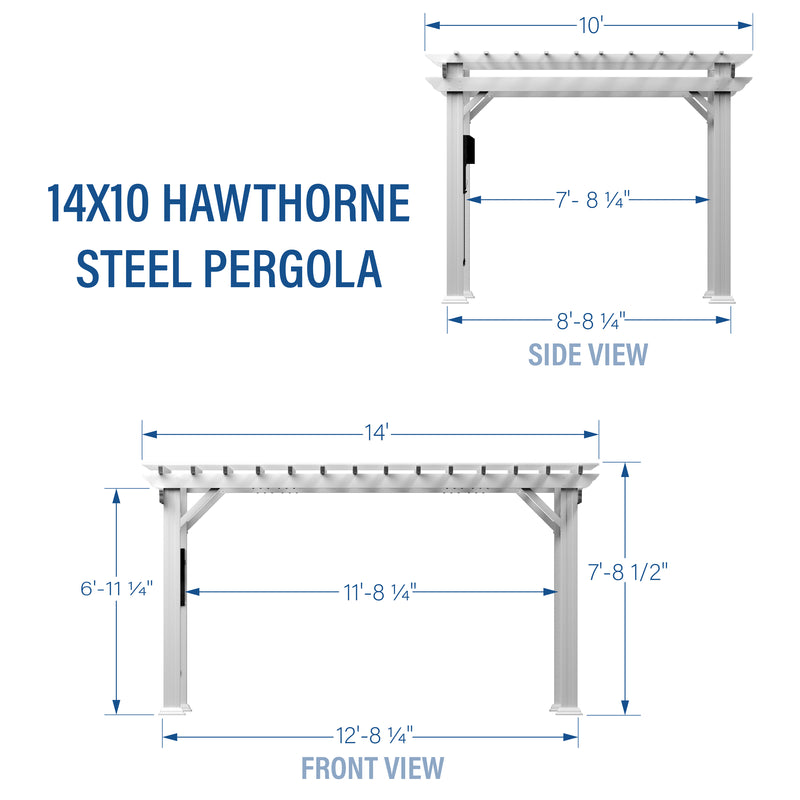 14x10 Hawthorne Traditional Steel Pergola With Sail Shade Soft Canopy specifications