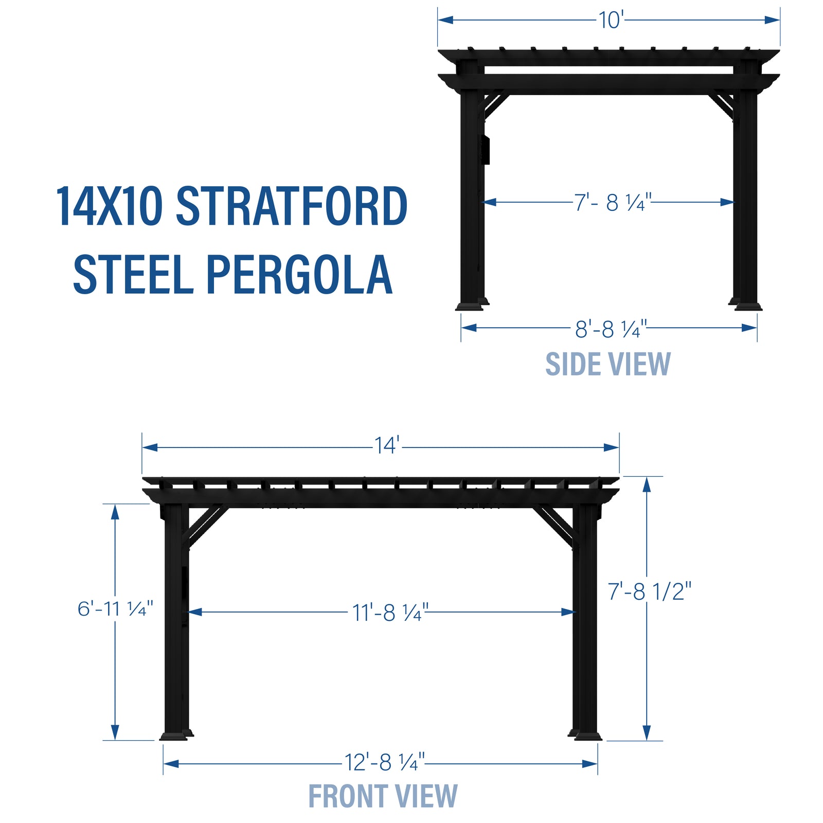 Load image into Gallery viewer, 14x10 Stratford Traditional Steel Pergola Dimensions
