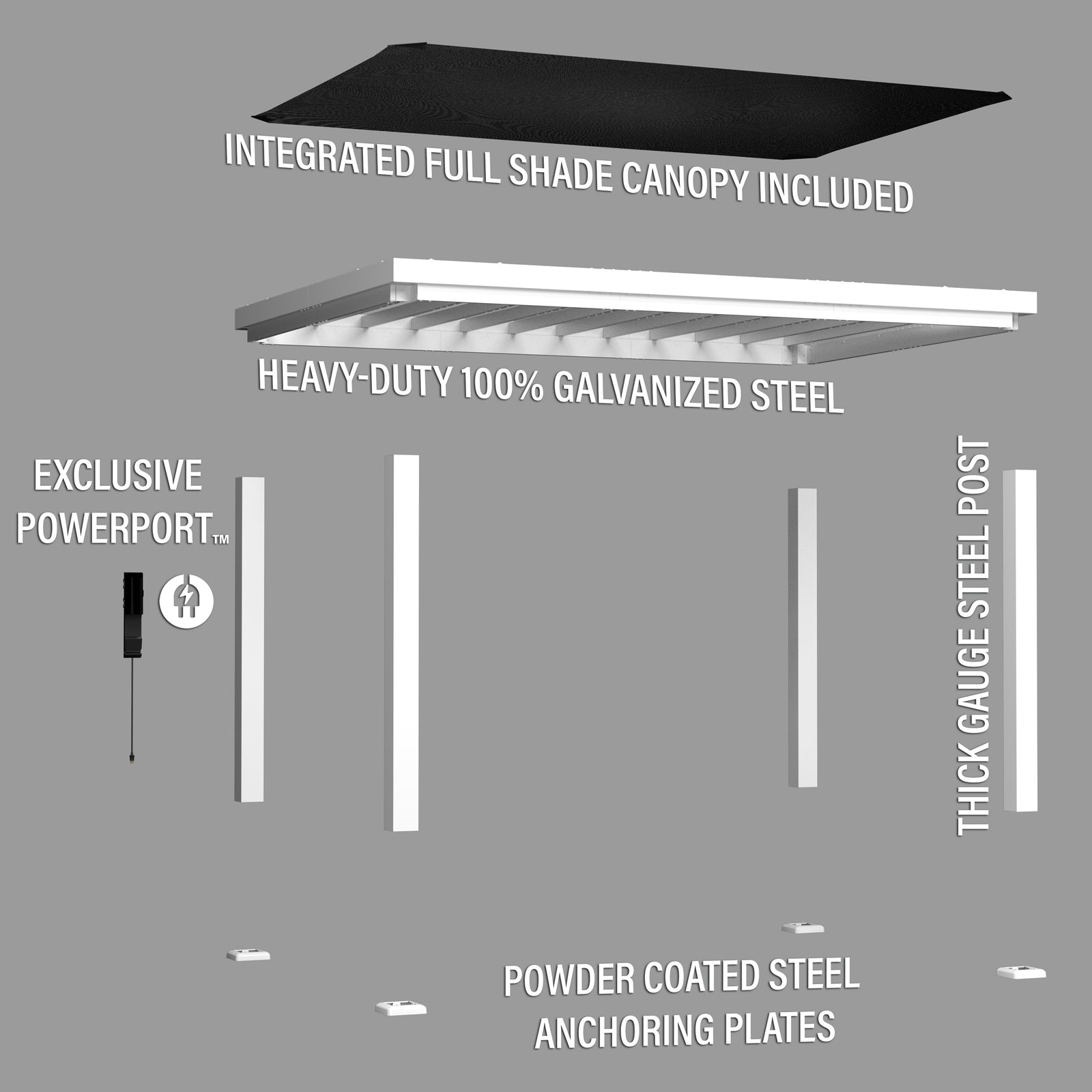 Load image into Gallery viewer, 14x10 Windham Modern Steel Pergola Exploded View
