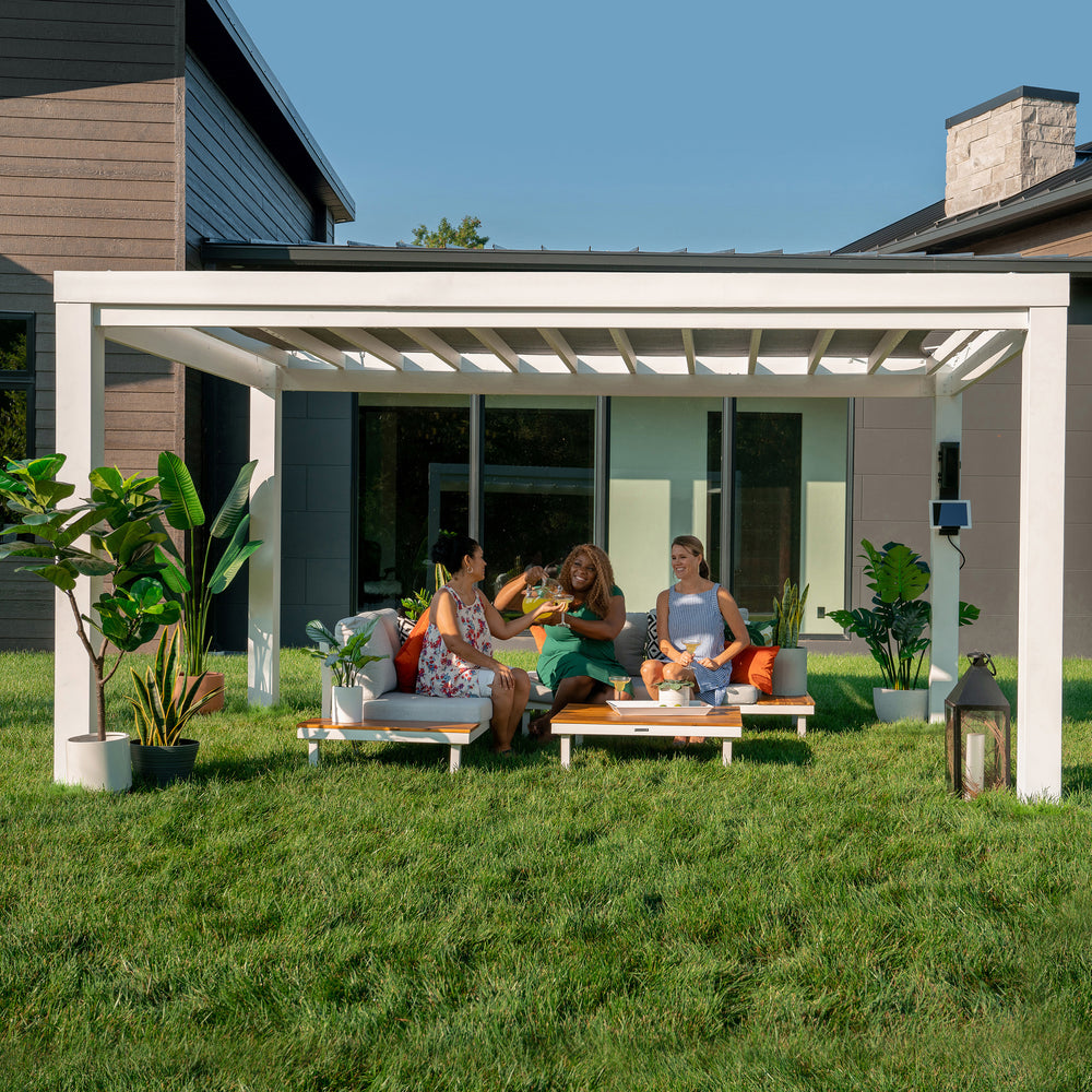 14x12 Windham Steel Pergola Front With Sail Shade Soft Canopy