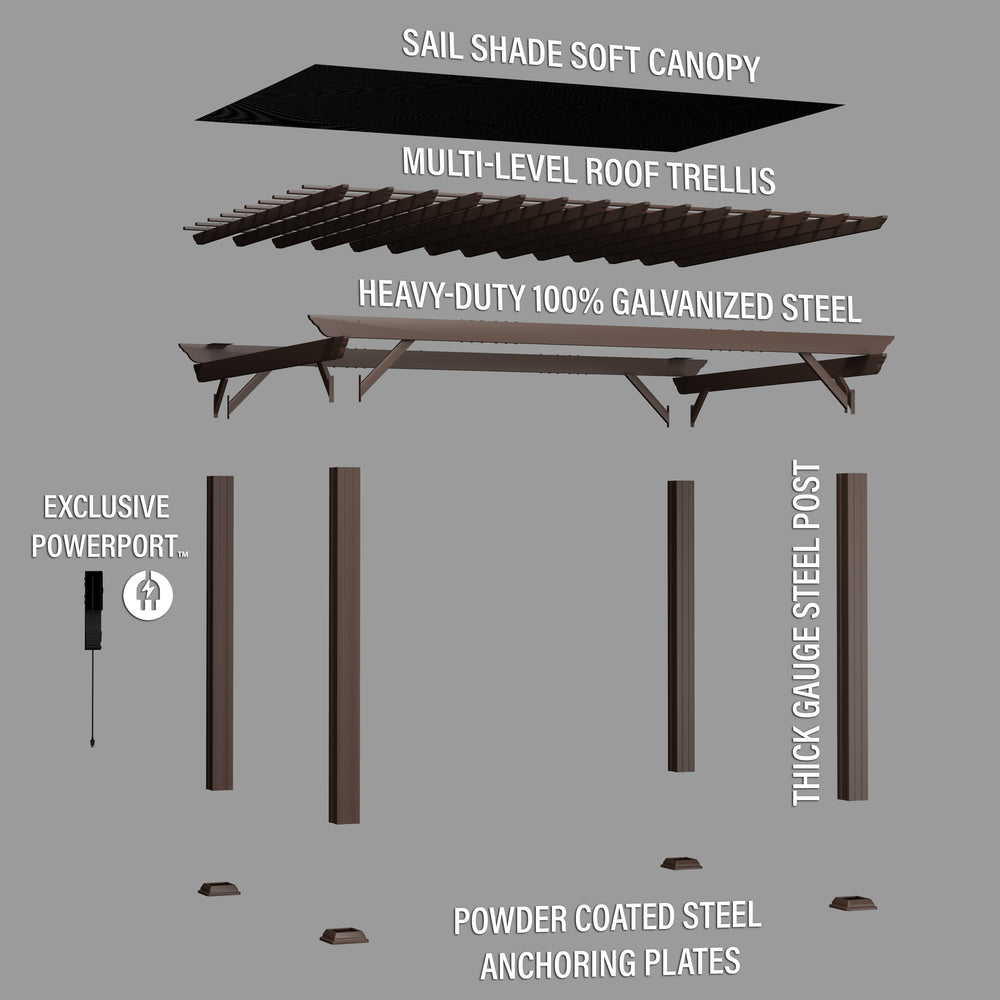 14x12 Ashford Traditional Steel Pergola Exploded View