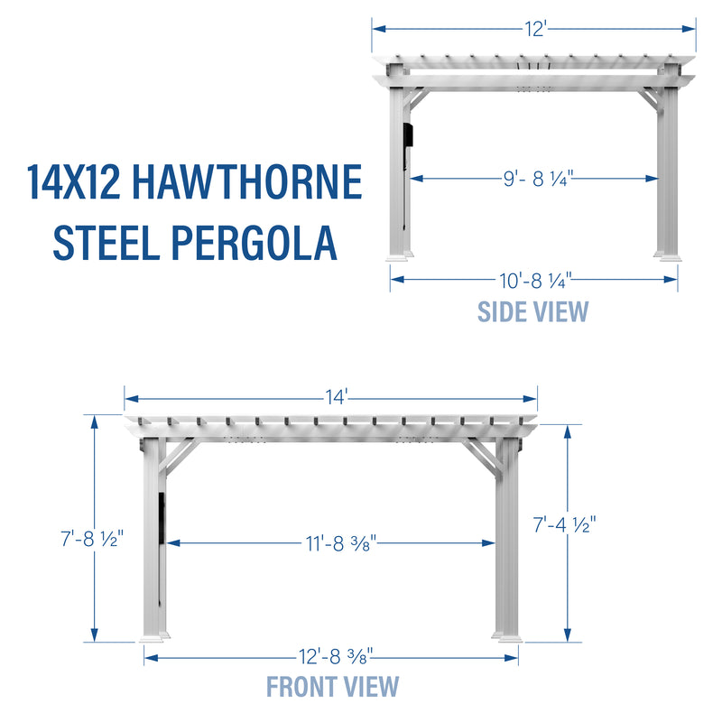 14x12 Hawthorne Traditional Steel Pergola With Sail Shade Soft Canopy specifications