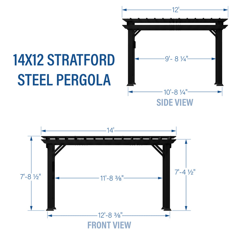 14x12 Stratford Traditional Steel Pergola With Sail Shade Soft Canopy specifications