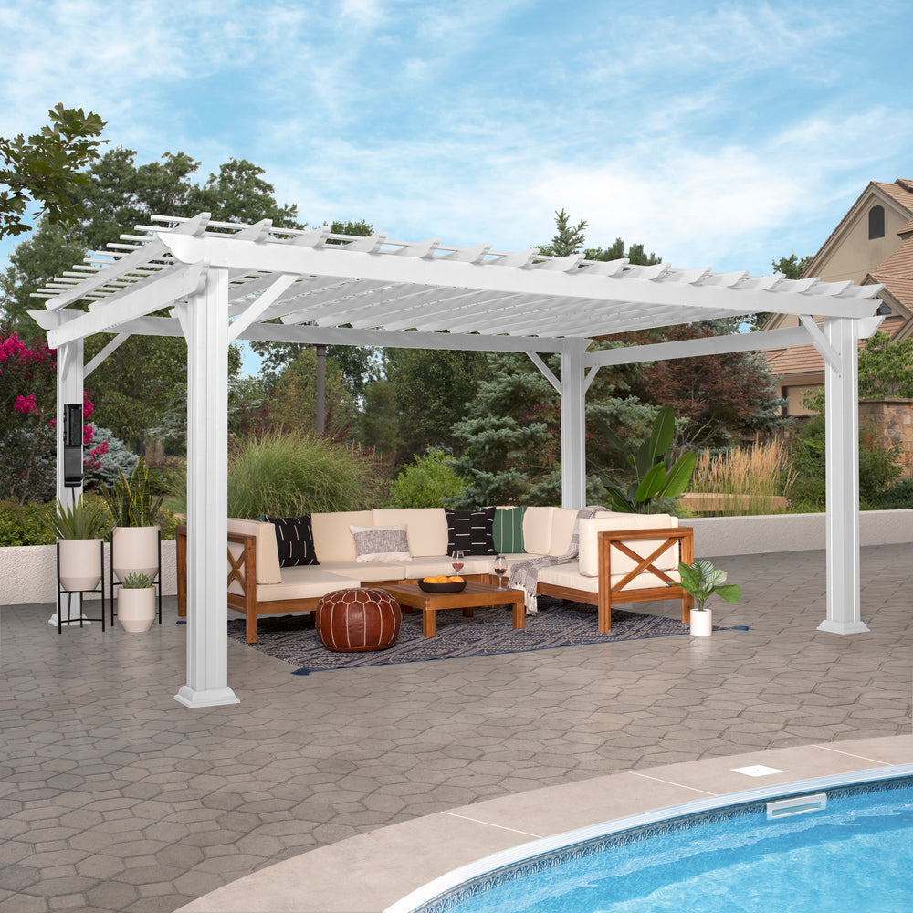 16x12 Hawthorne Traditional Steel Pergola With Sail Shade Soft Canopy