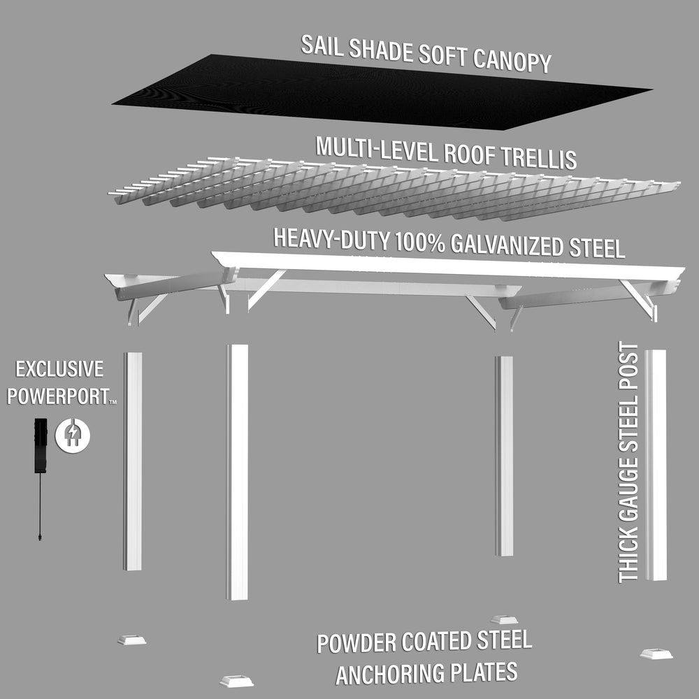 16x12 Hawthorne Traditional Steel Pergola Exploded View