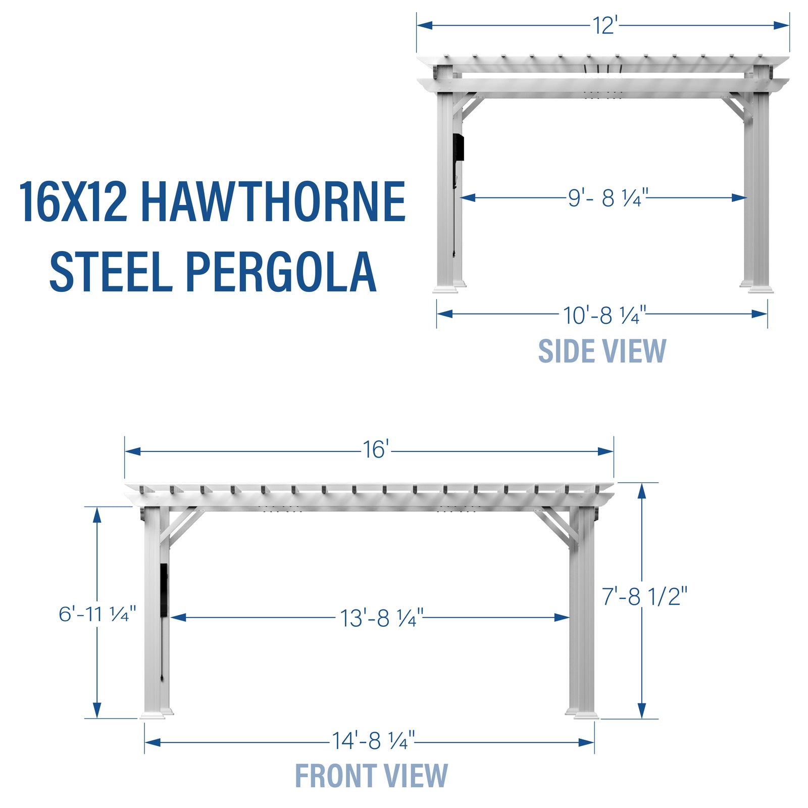 Load image into Gallery viewer, 16x12 Hawthorne Steel Pergola Dimensions

