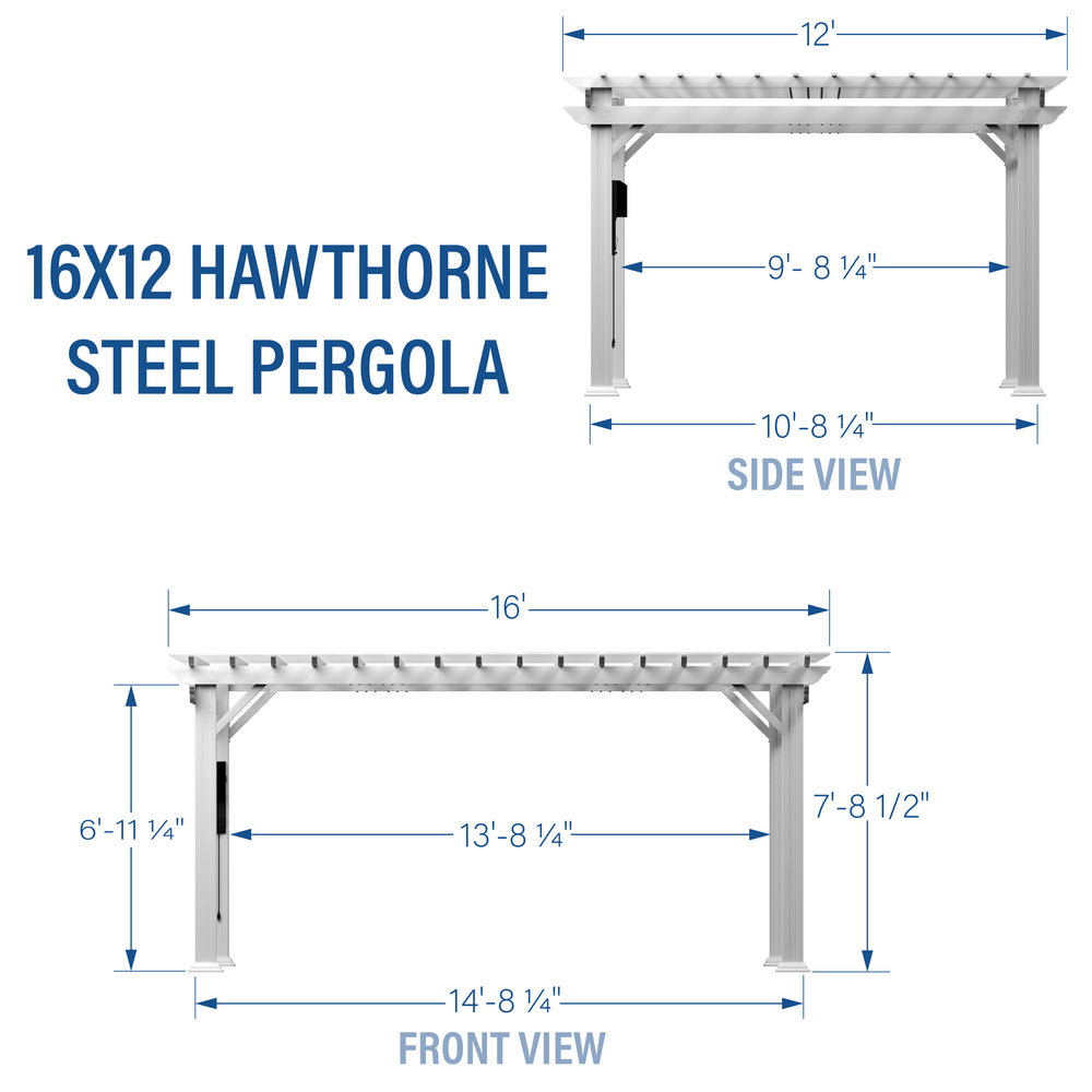 16x12 Hawthorne Steel Pergola Dimensions