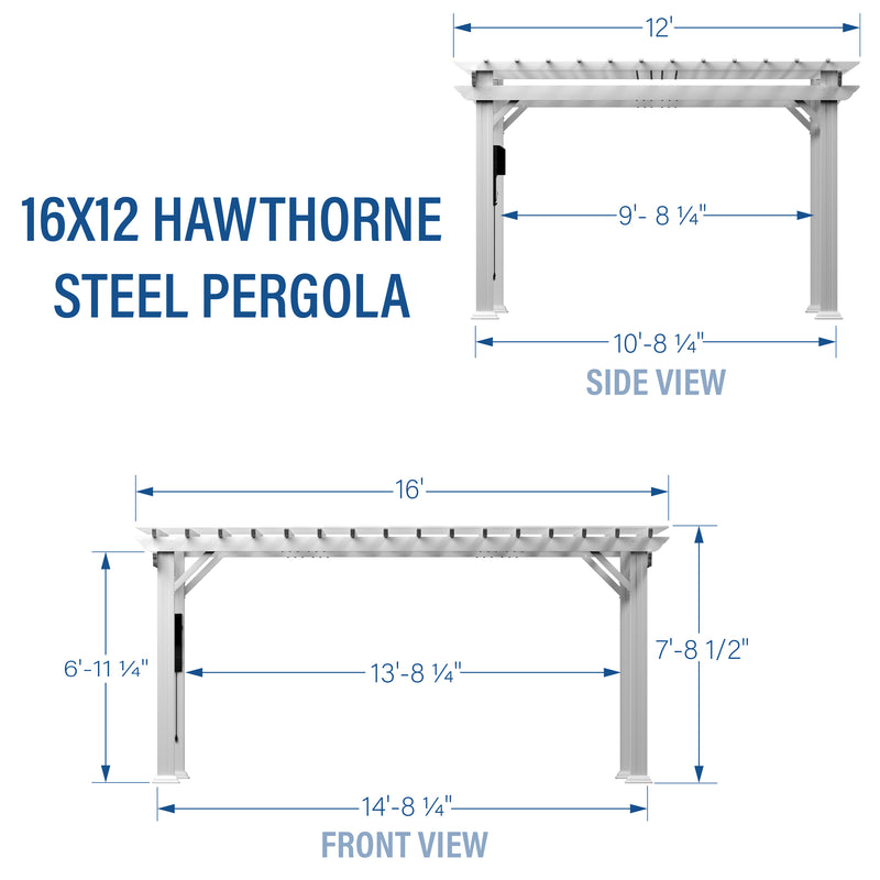 16x12 Hawthorne Traditional Steel Pergola With Sail Shade Soft Canopy specifications