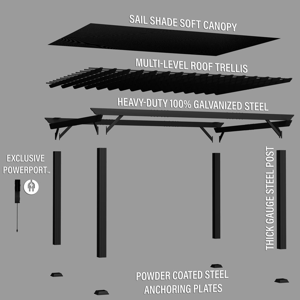 16x12 Stratford Traditional Steel Pergola Exploded View