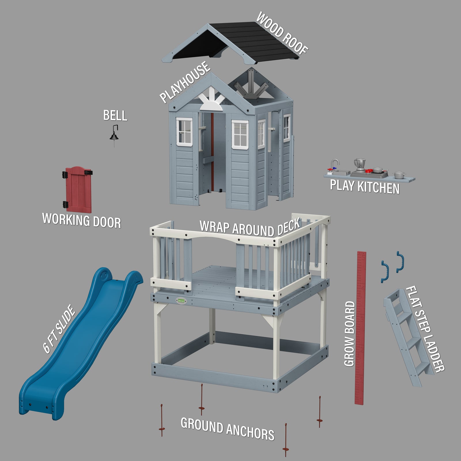 Load image into Gallery viewer, Beacon Heights Playhouse Exploded View
