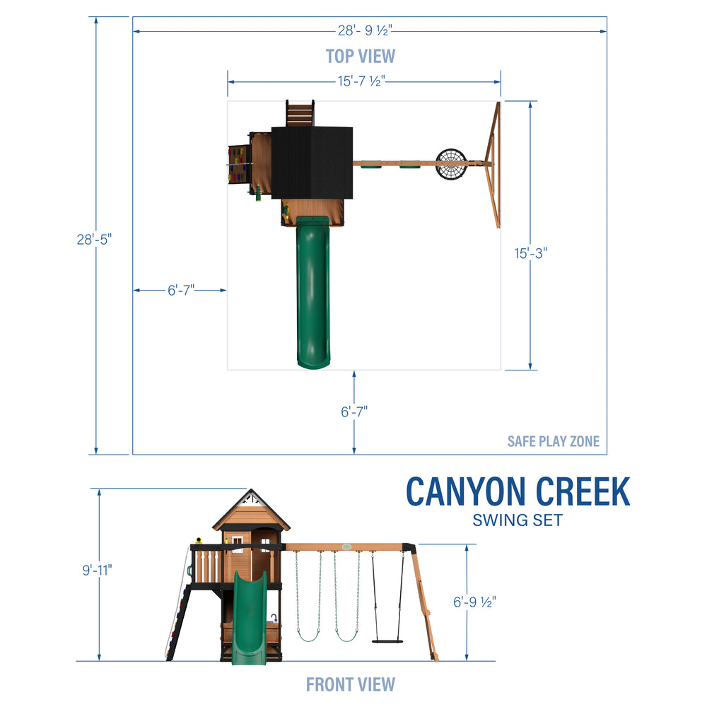 Canyon Creek Swing Set Green Slide Dimensions