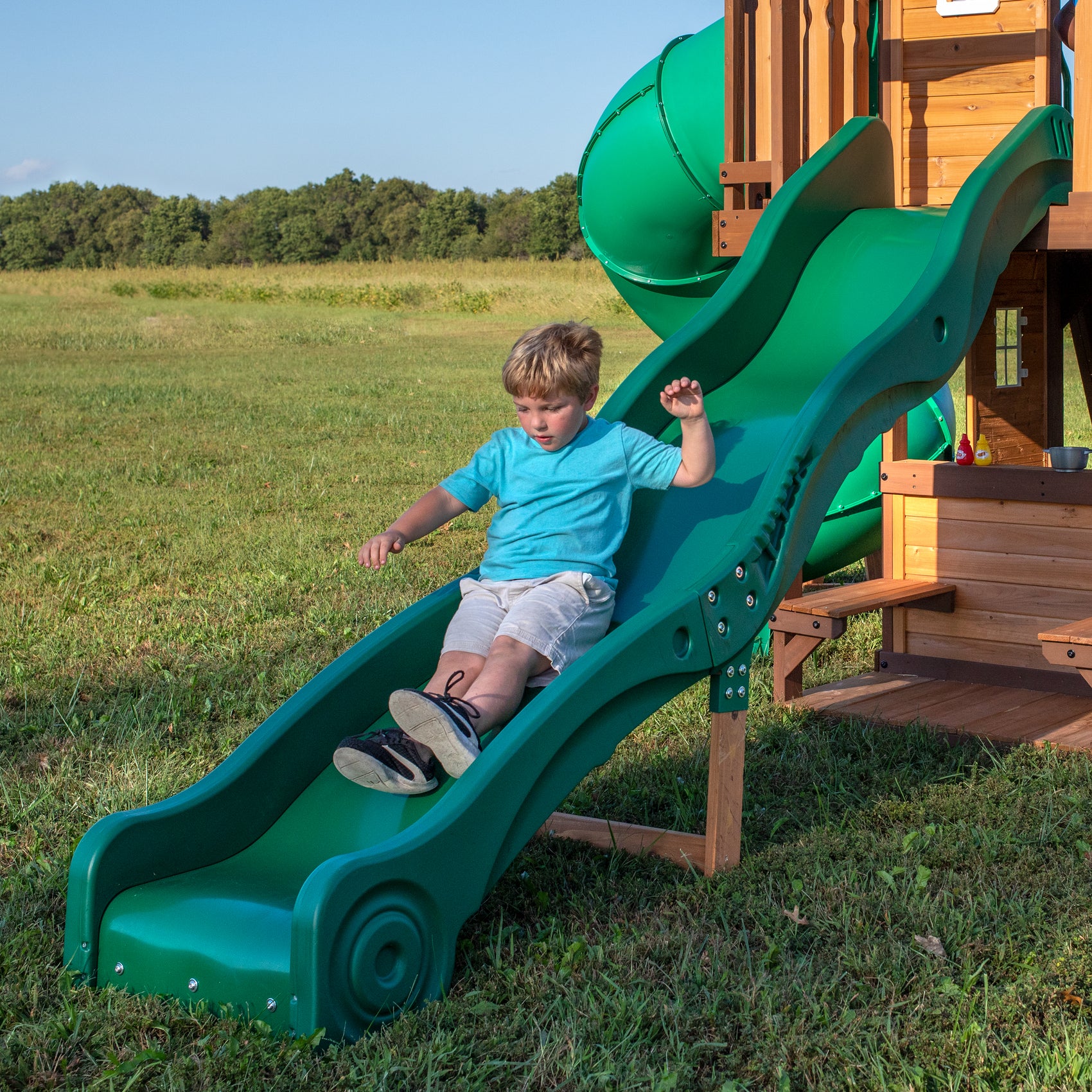 Cedar Cove Swing Set with wave slide