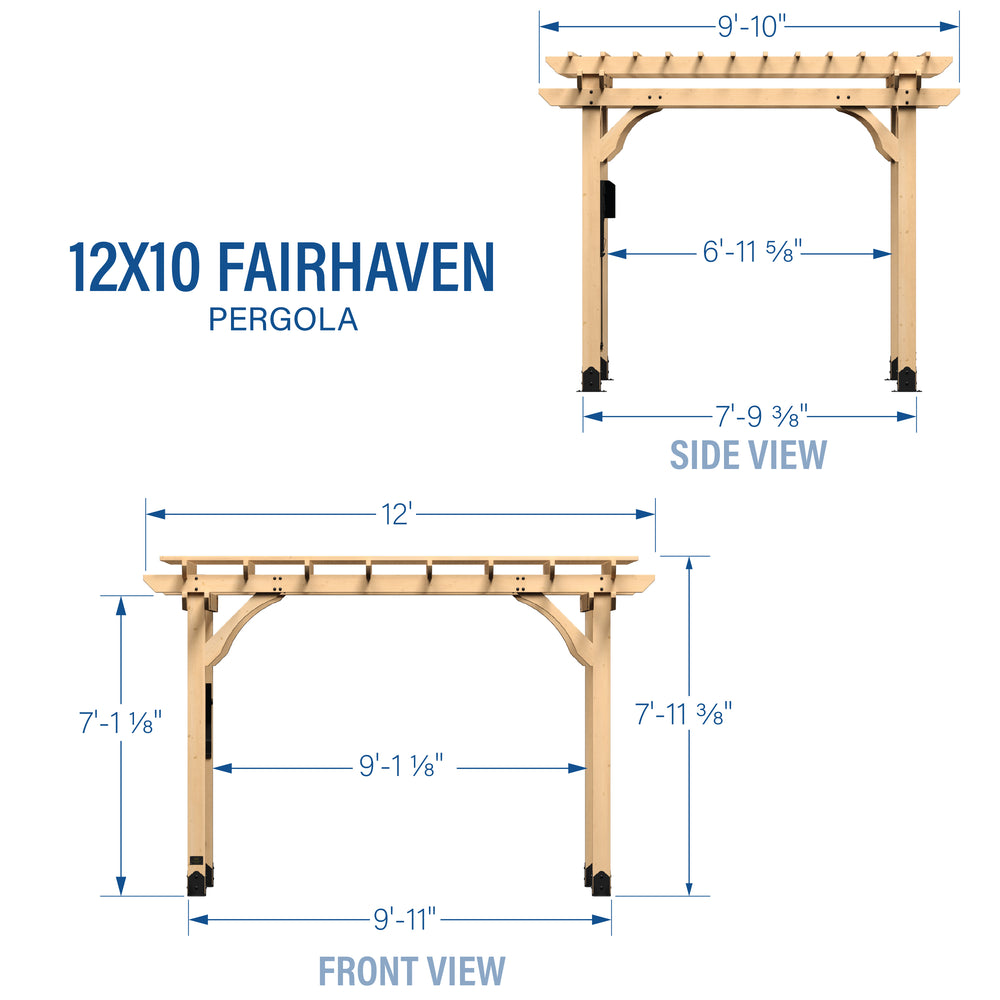 12x10 Fairhaven Pergola Natural Diagram