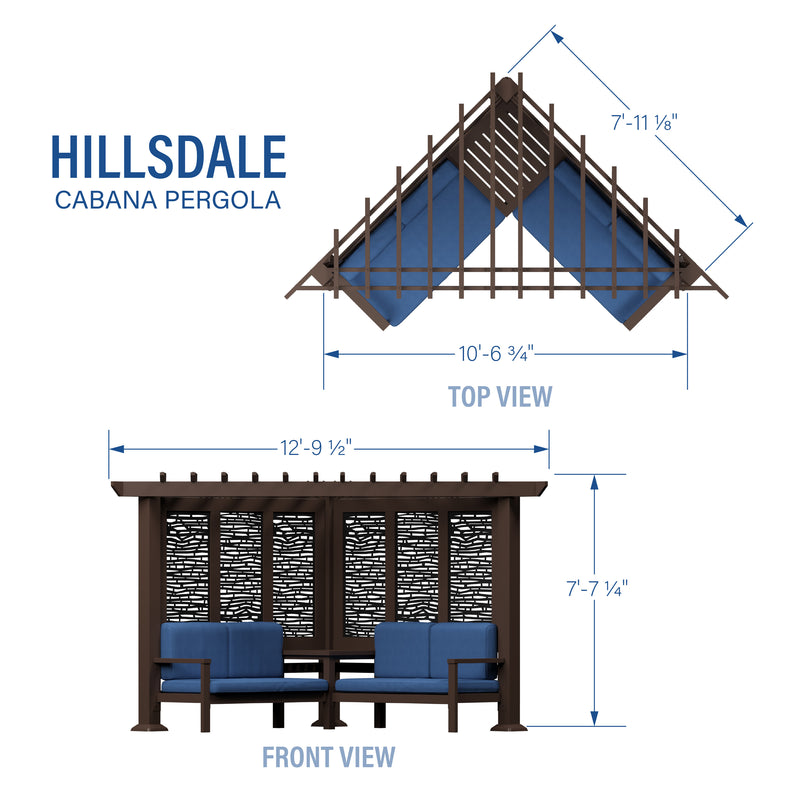 Hillsdale Traditional Steel Cabana Pergola with Conversational Seating specifications