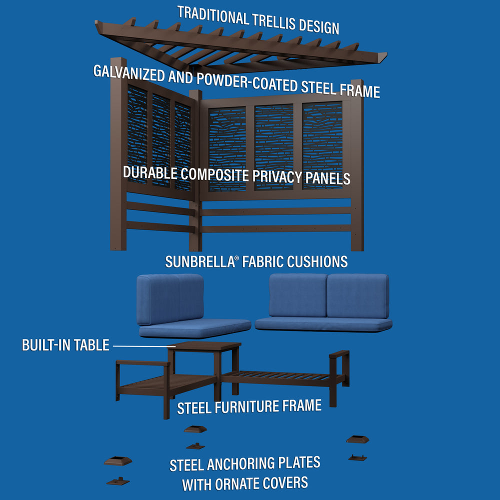 Hillsdale Traditional Steel Cabana Pergola Exploded View