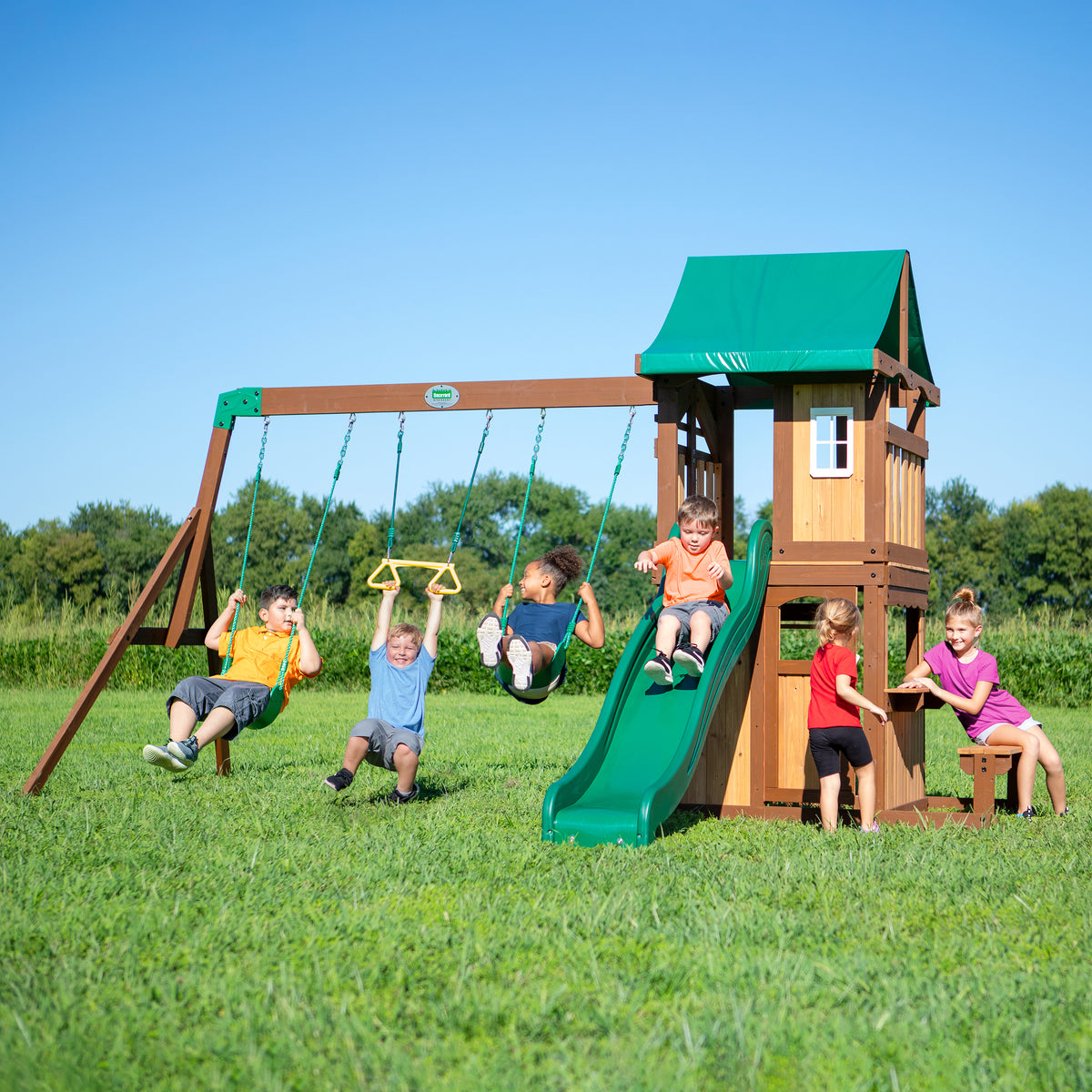 Lakewood Outdoor Wooden Swing Set for Kids – Backyard Discovery
