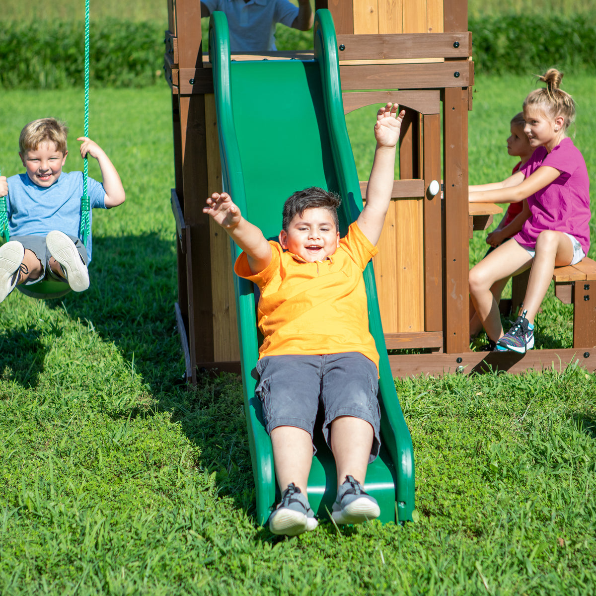 Lakewood Outdoor Wooden Swing Set for Kids Backyard Discovery