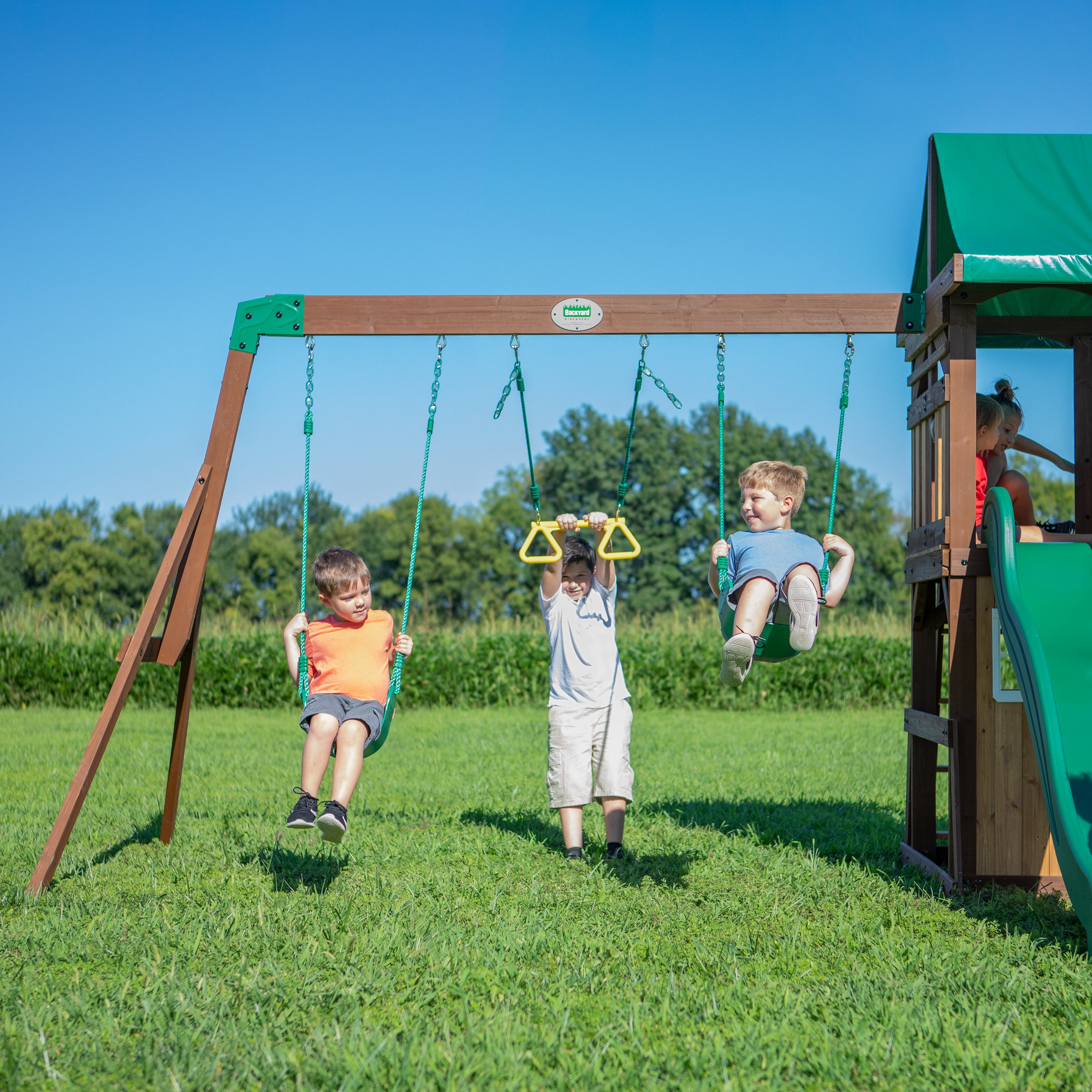 Lakewood Outdoor Wooden Swing Set for Kids