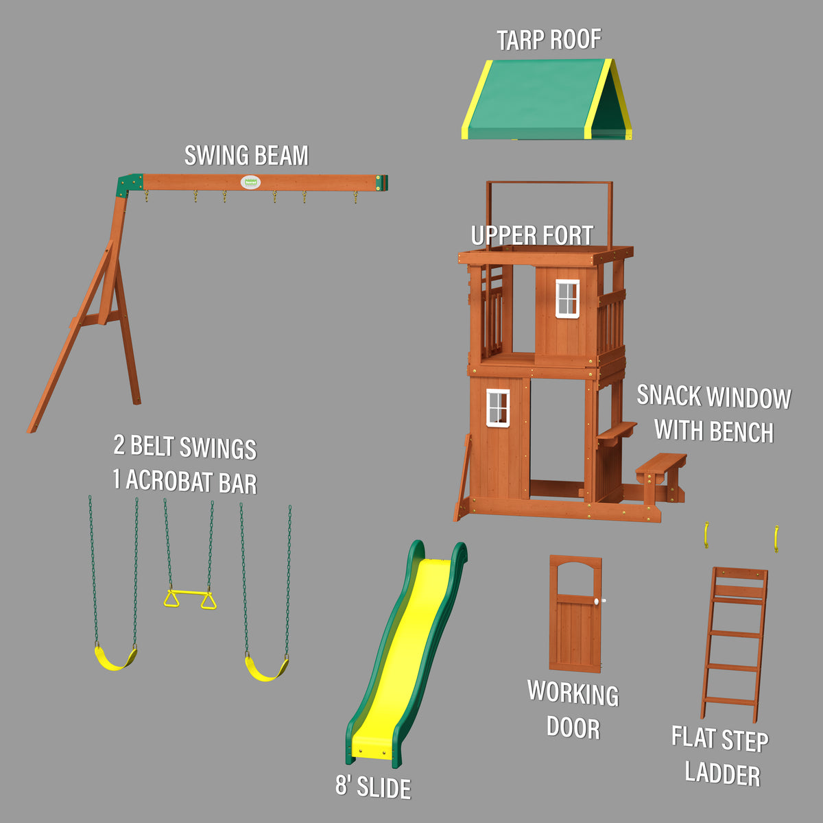 Swing Exploded View Oakmont Wooden Swing Set for Kids - Backyard Discovery