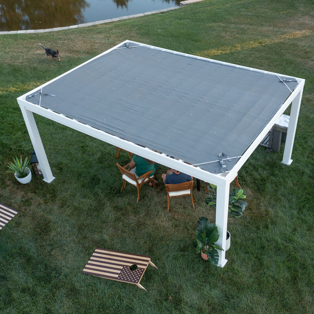 16x12 Windham Modern Steel Pergola Top View With Sail Shade Soft Canopy