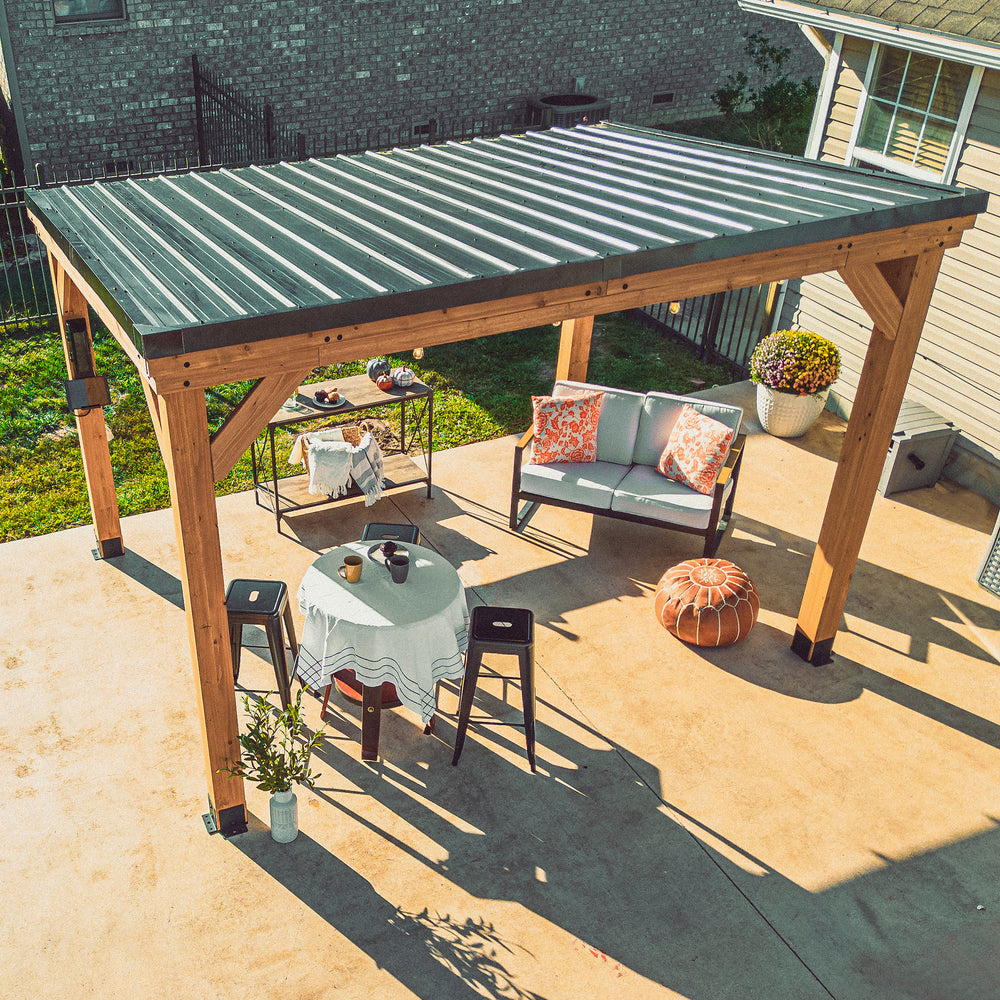 12x9.5 Arcadia Gazebo Roof - aerial view on a sunny day