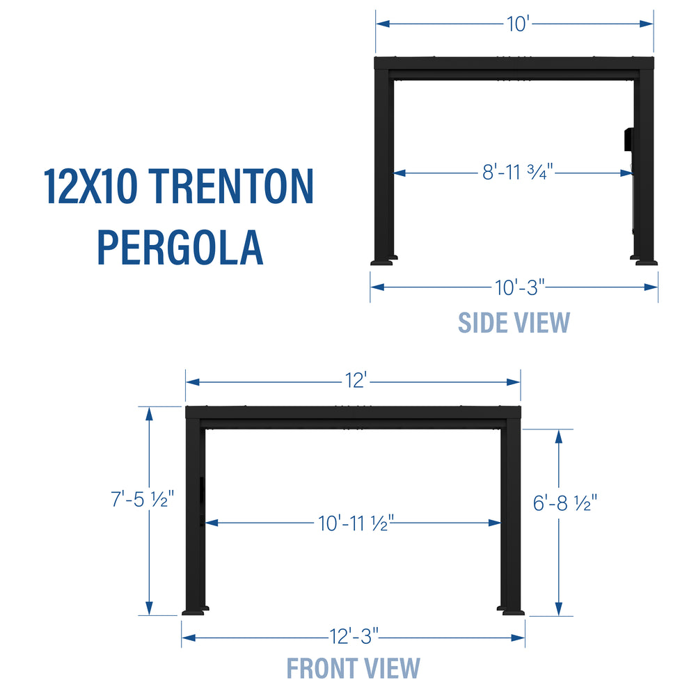 12x10 Trenton Modern Steel Pergola With Sail Shade Soft Canopy Dimensions