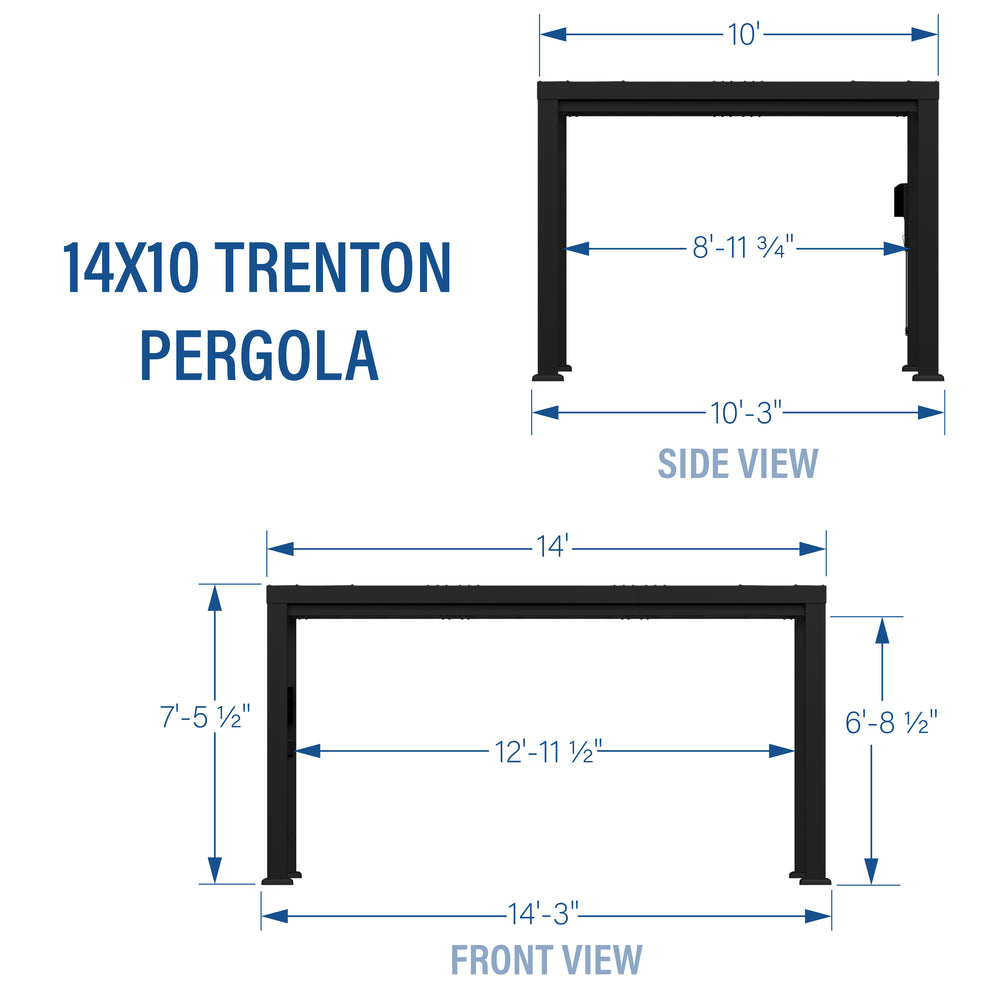14x10 Trenton Modern Steel Pergola With Sail Shade Soft Canopy Diagram
