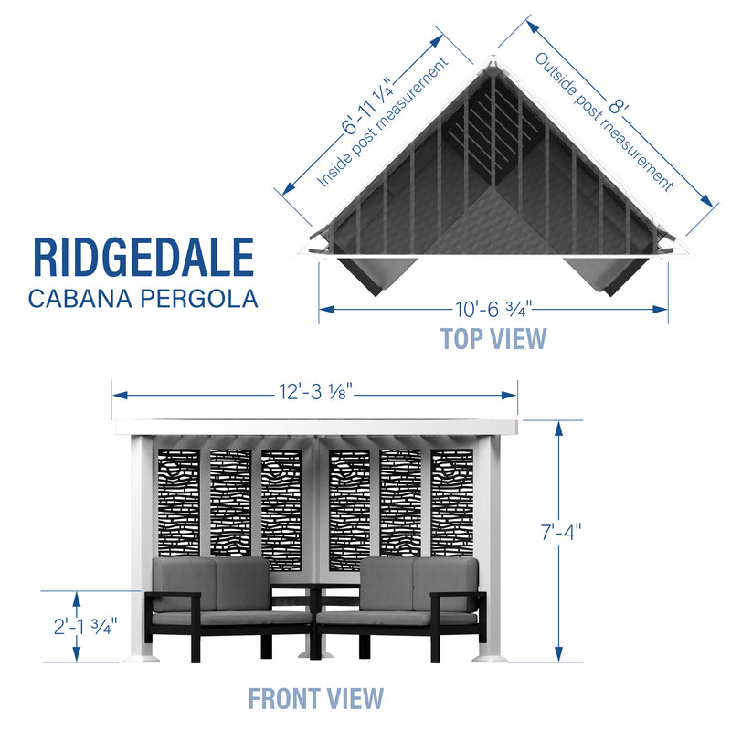 Ridgedale Modern Steel Cabana Pergola with Conversational Seating specifications