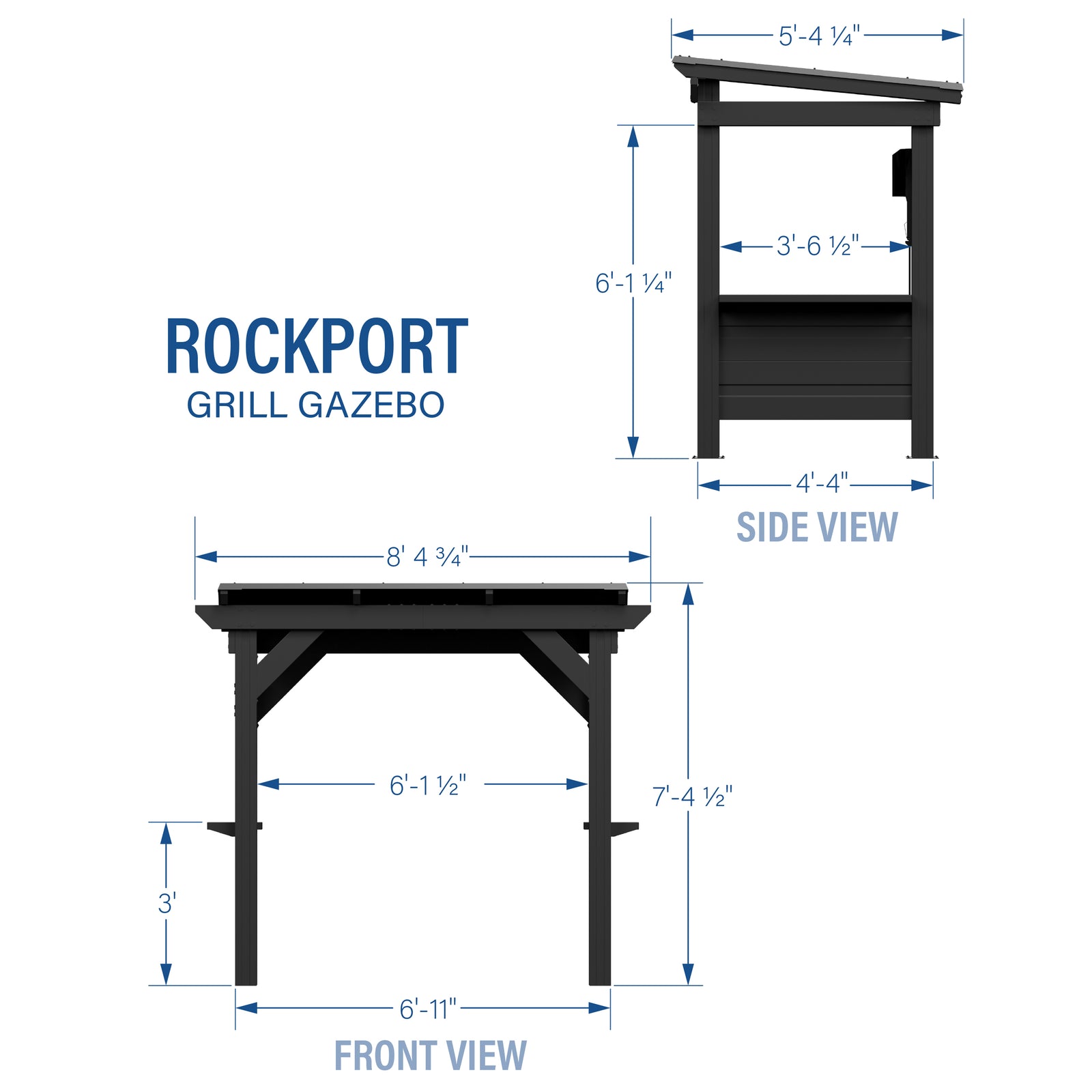 Load image into Gallery viewer, Rockport Steel Grill Gazebo Dimensions

