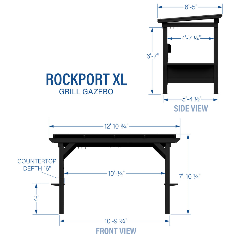 Rockport XL Steel Grill Gazebo Dimensions