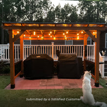 Load image into Gallery viewer, Customer photo of the Saxony XL Grill Gazebo decorated with lights
