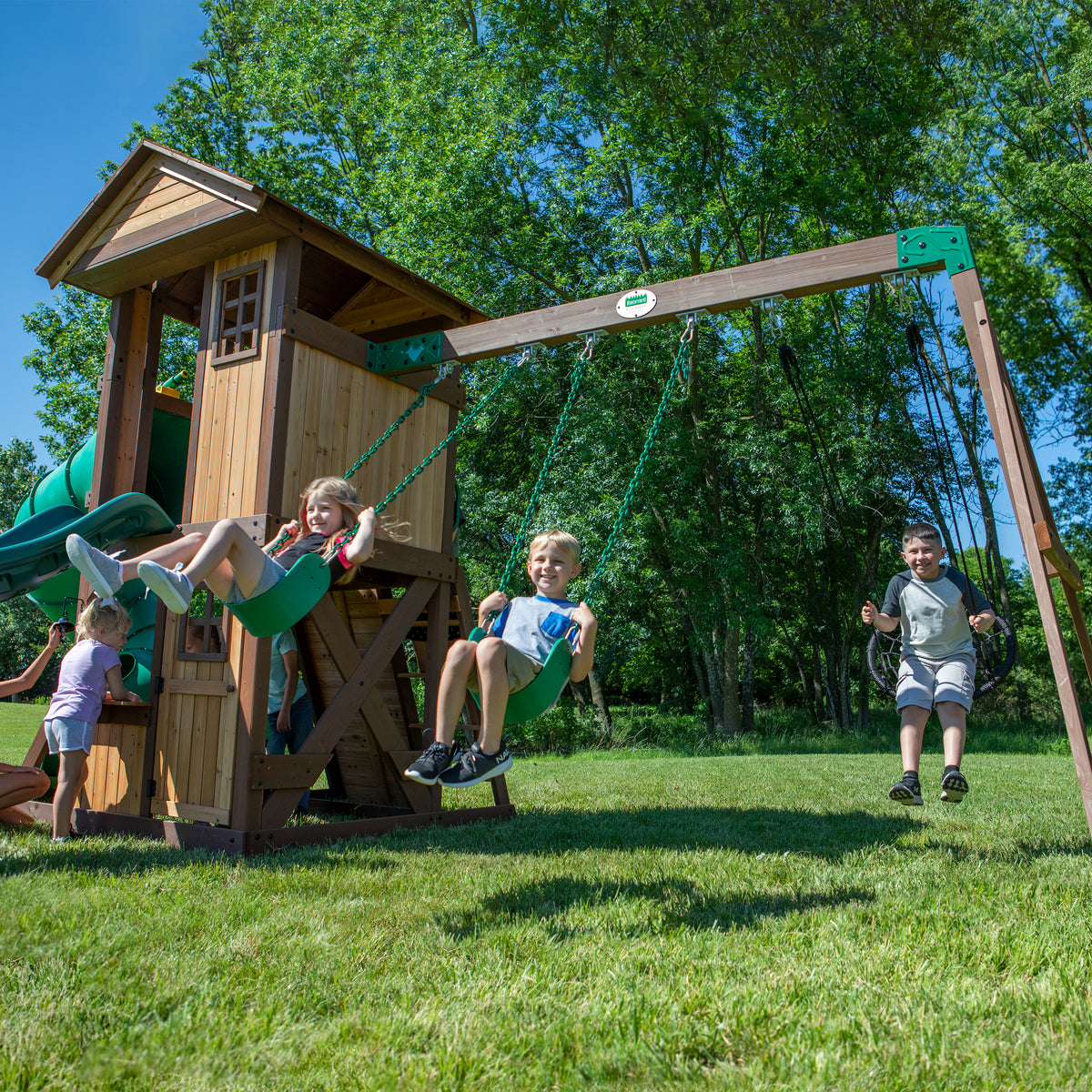 Falls Outdoor Wooden Swing Set Backyard Discovery