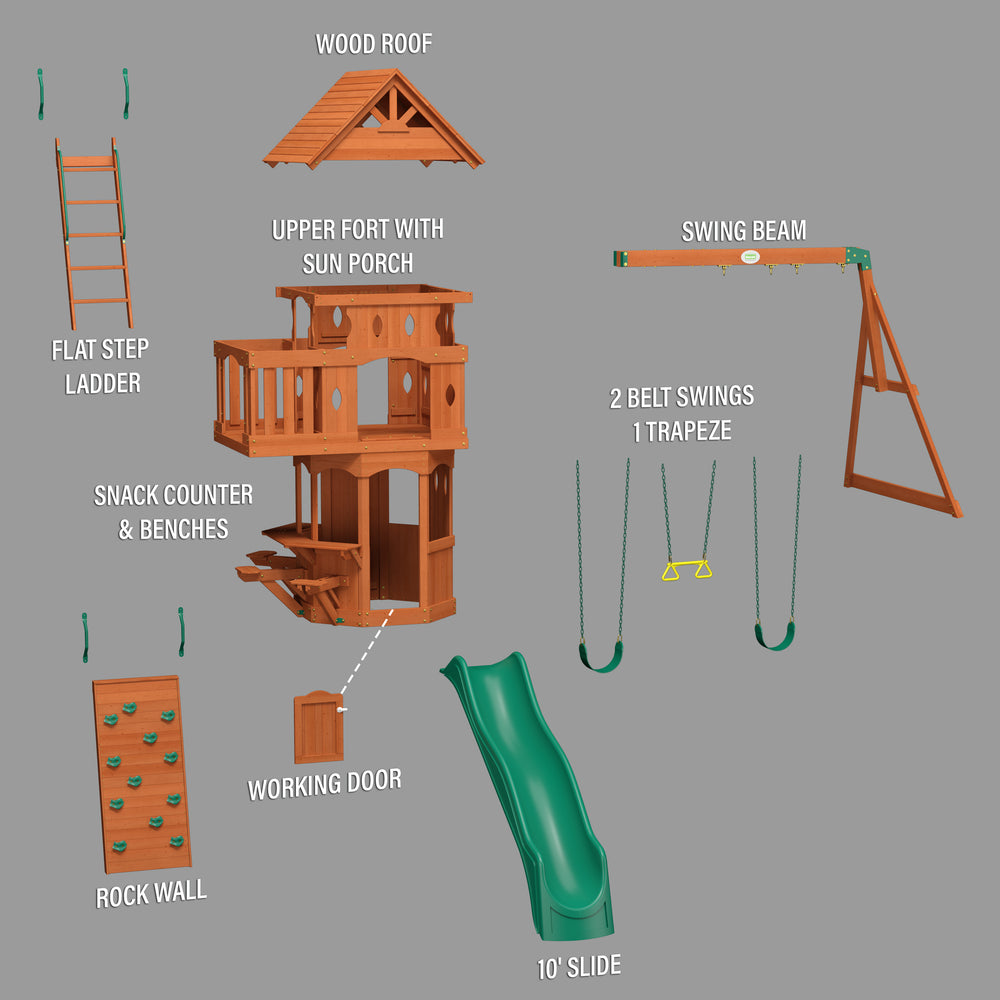 Woodland Swing Set Green Slide Exploded View